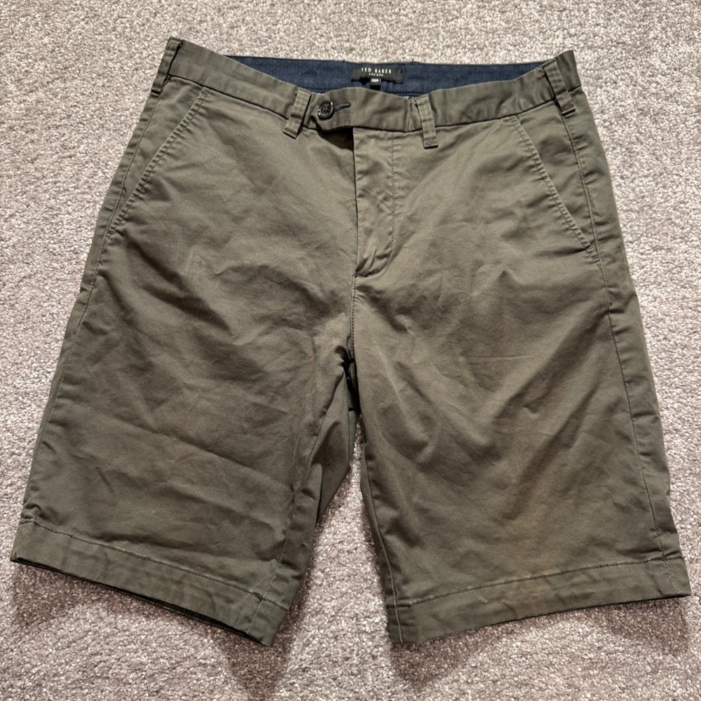 Ted Baker Chino Shorts Mens 30R Olive Green Cotton Twill Smart Casual Designer